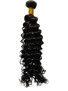 Black hair bundle with a yellow clip on a white background