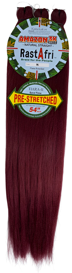 Burgundy hair extensions with 'RastAfri' packaging on a white background