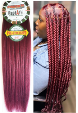 Braided hair extensions with RastAfri branding on a white background