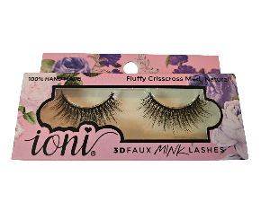ioni false eyelashes packaging with floral design on a white background