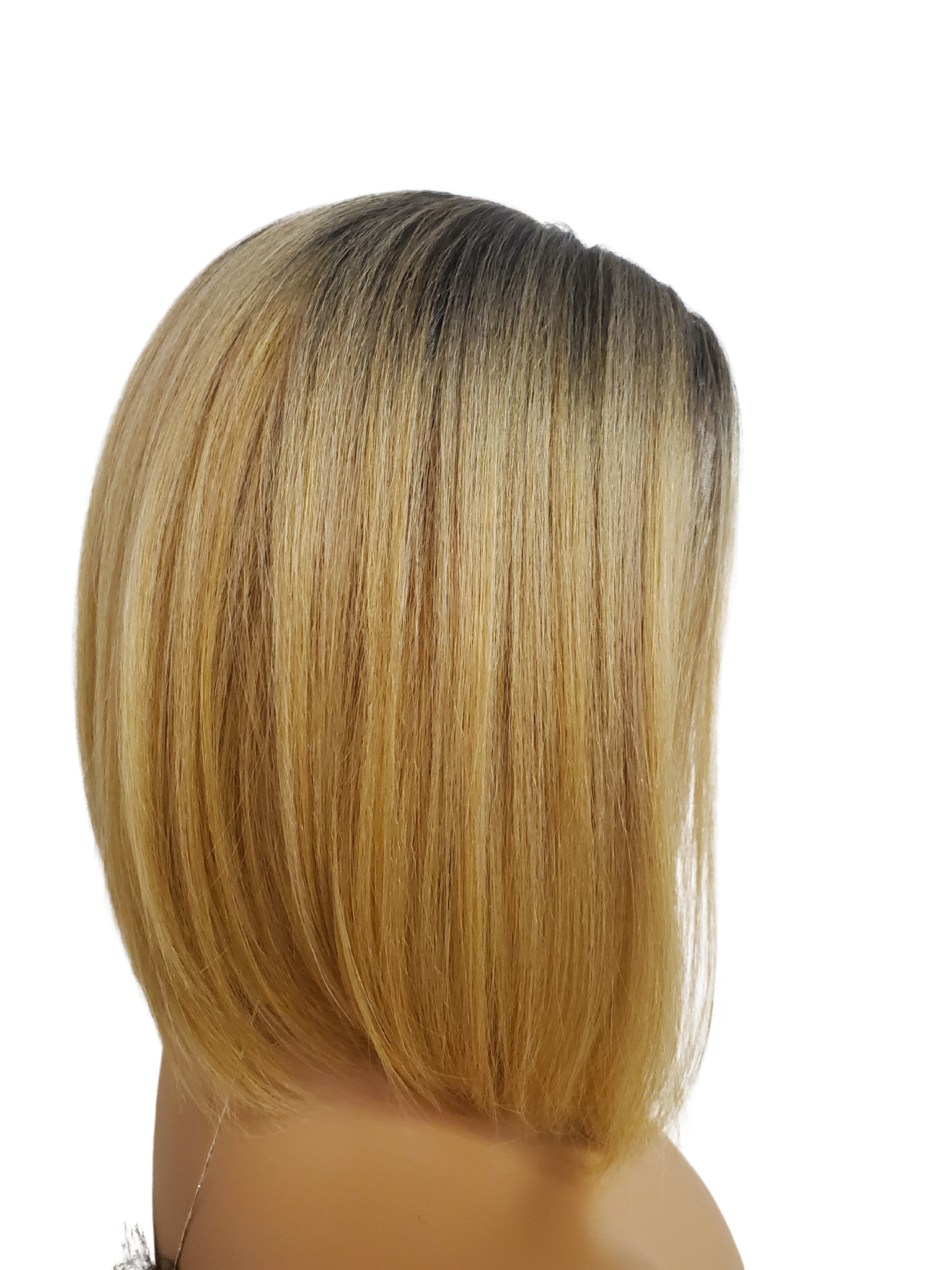 Side view blonde synthetic lace frontal wig