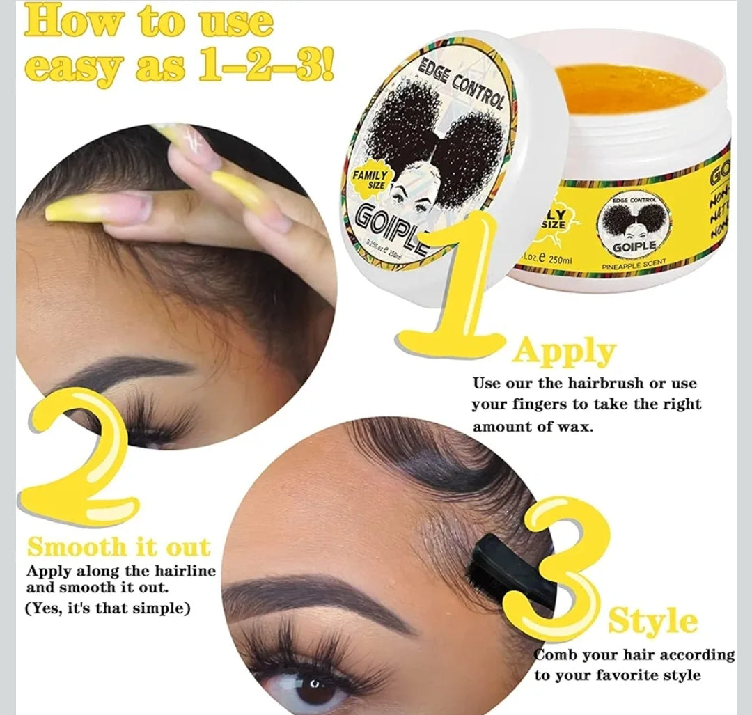 Instructions on how to use goiple edge control product with close-up images and text.