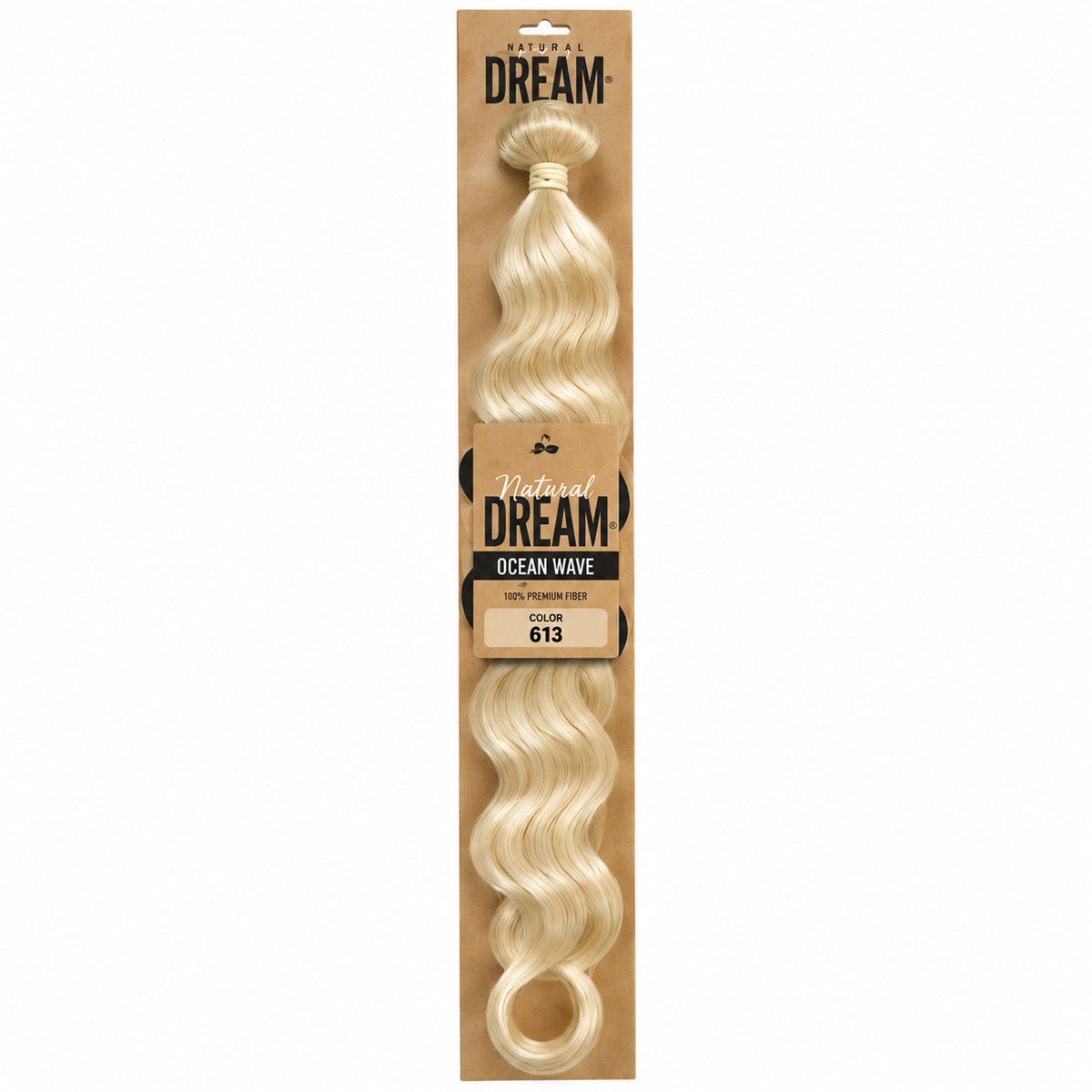Natural Dream Ocean Wave weave hair extensions in color 613 platinum blonde with flowing ocean wave texture.