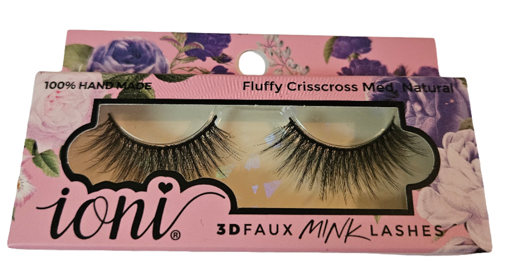 close up black ioni lashes fluffy crisscross med. natural.