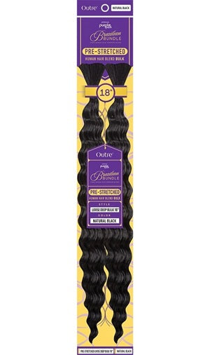 Packaged hair extensions with purple and yellow packaging on a white background