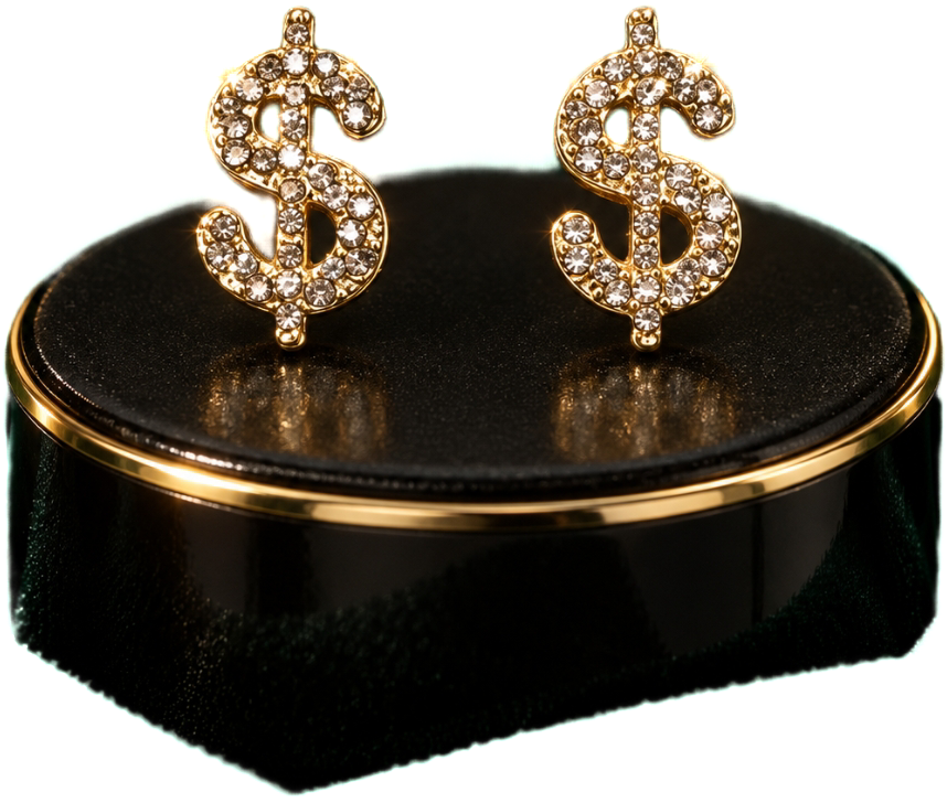 Gold Rhinestone Dollar Sign Stud Earrings | Elise Beauty Supply