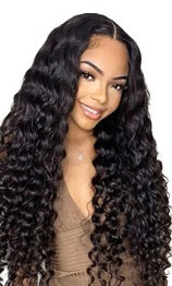 black woman wearing a long wavy sew in weave