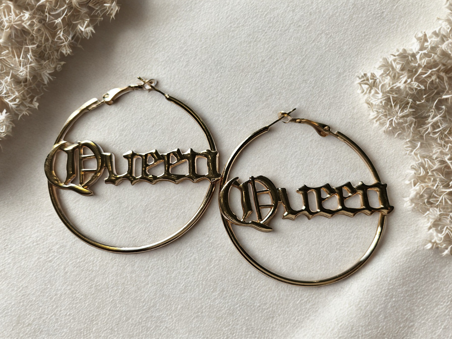 Jewelry for women. Queen Hoops earrings in gold tone. 2.25 diameter hoop earrings