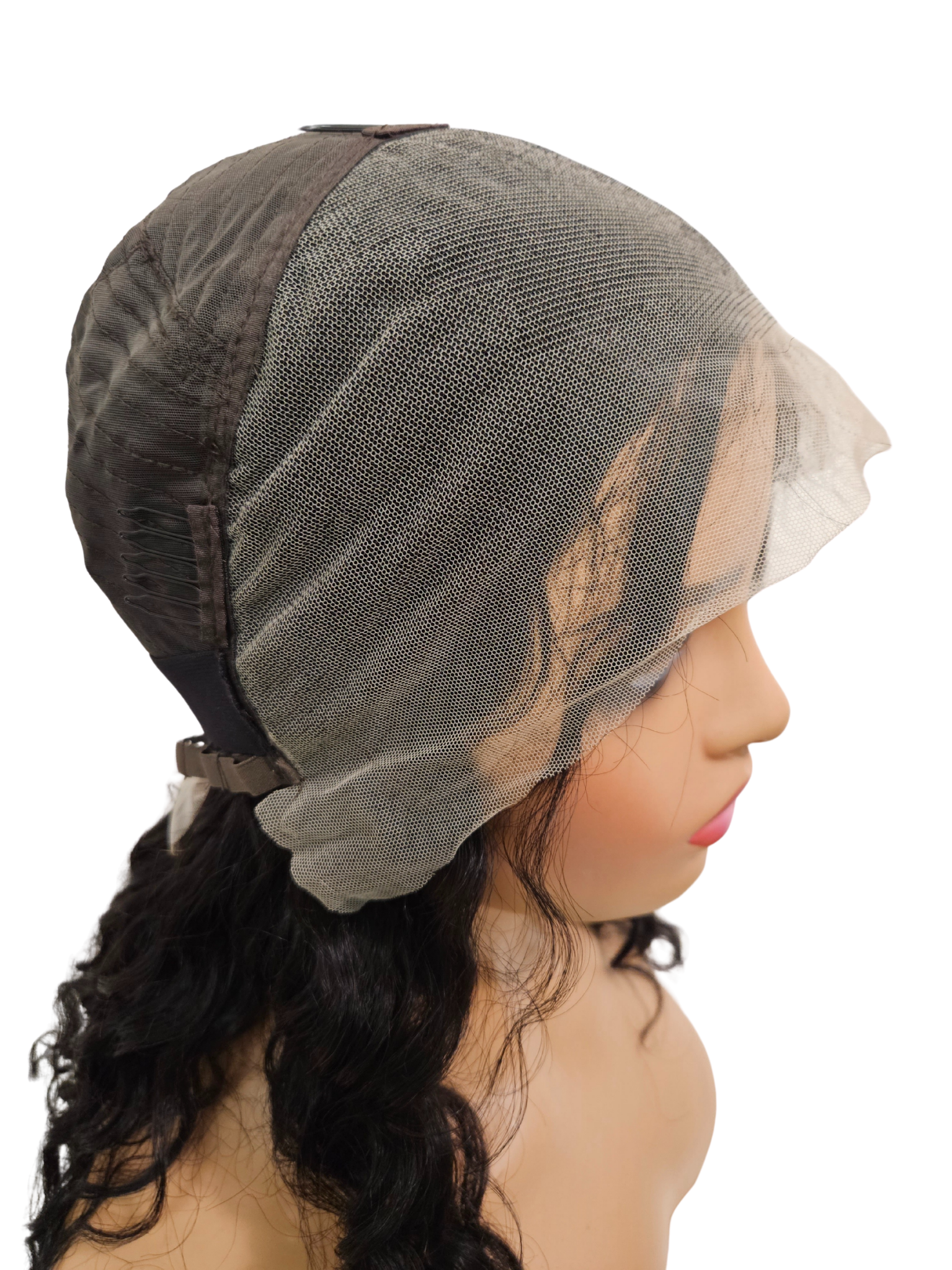 Cliseup of Human hair wig on a mannequin head