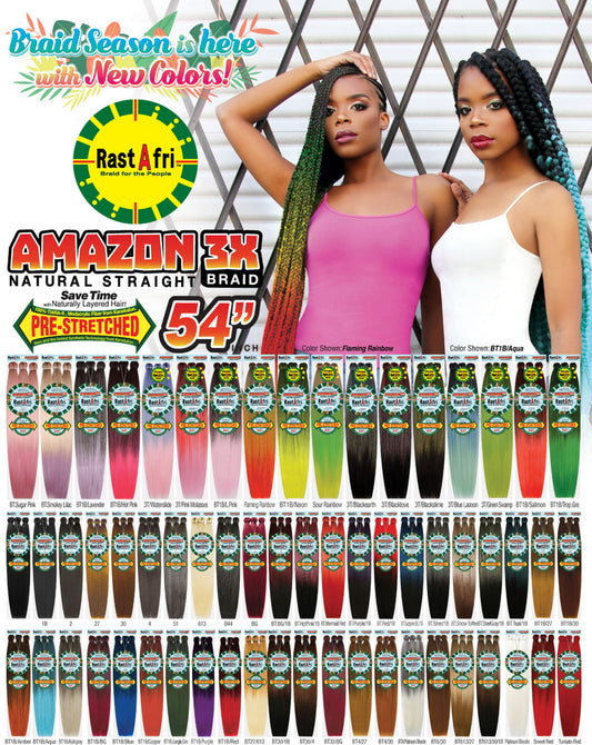 Rastafri Amazon 3X 54 inches braiding hair, pre-stretched synthetic bundles for long box braids