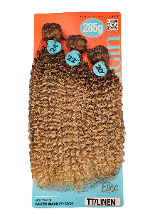 Packaged hair extensions with packaging displaying product details on a white background