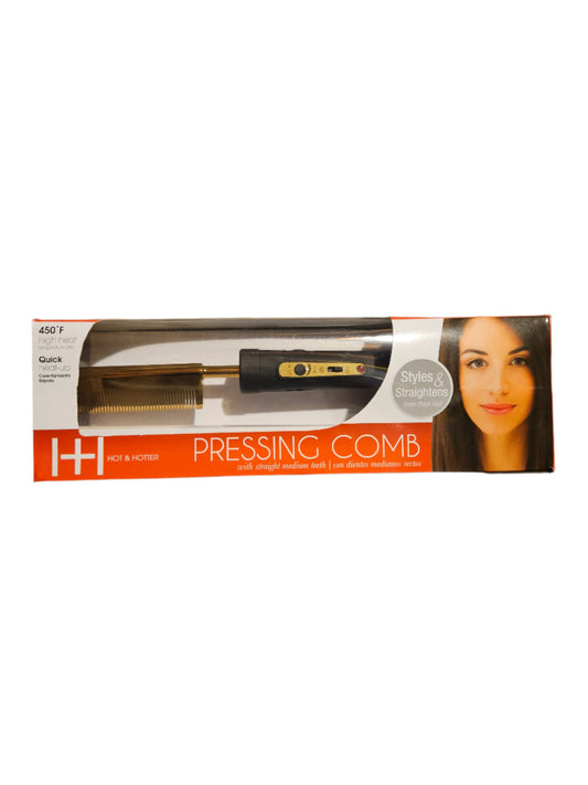 Box of a pressing comb with a person's face on it, held by a hand.