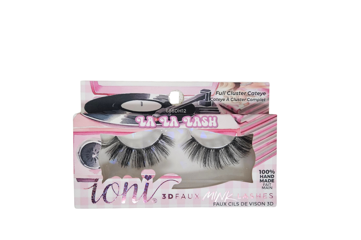 False eyelashes in packaging with 'La La Lash' branding on a white background