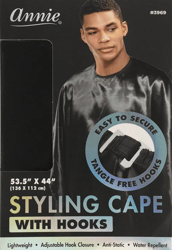Black styling cape with hooks