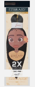 EzBraid hair product packaging with a child's face on a beige background