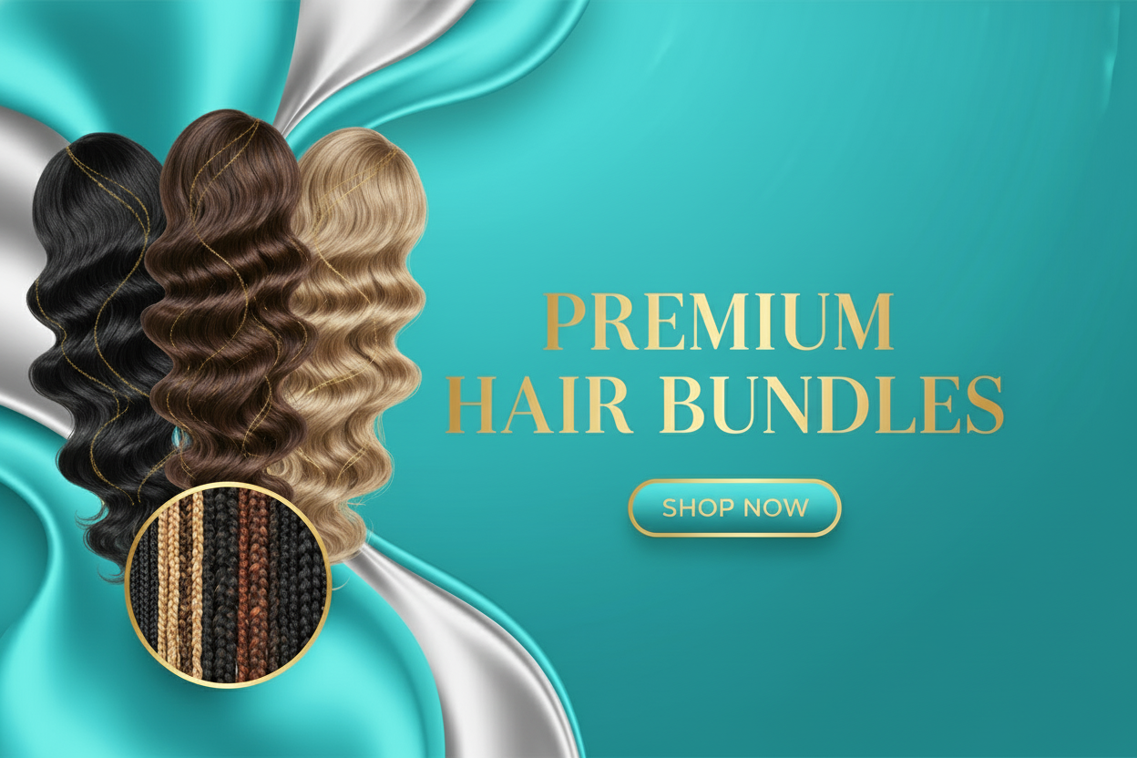 Premium Hair Bundles Banner - Turquoise and White
