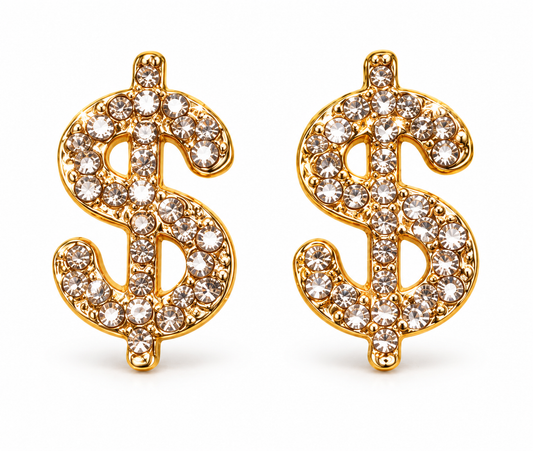 Gold Rhinestone Dollar Sign Stud Earrings | Elise Beauty Supply