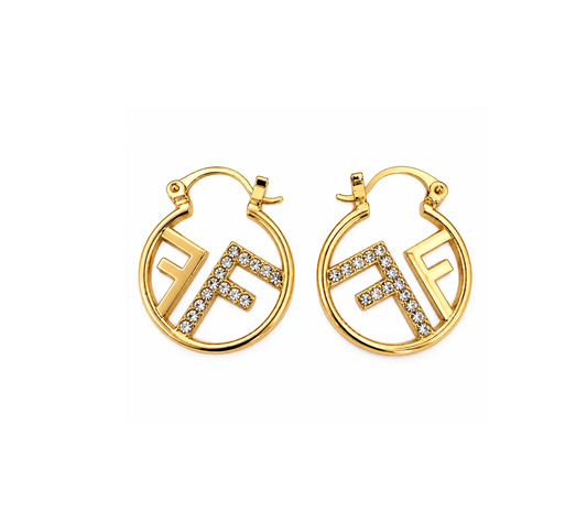 Gold Rhinestone Double F Hoop Earrings