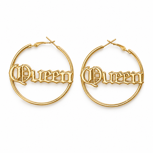 Gold Queen Hoop Earrings for Women – 5.2cm Statement Hoops
