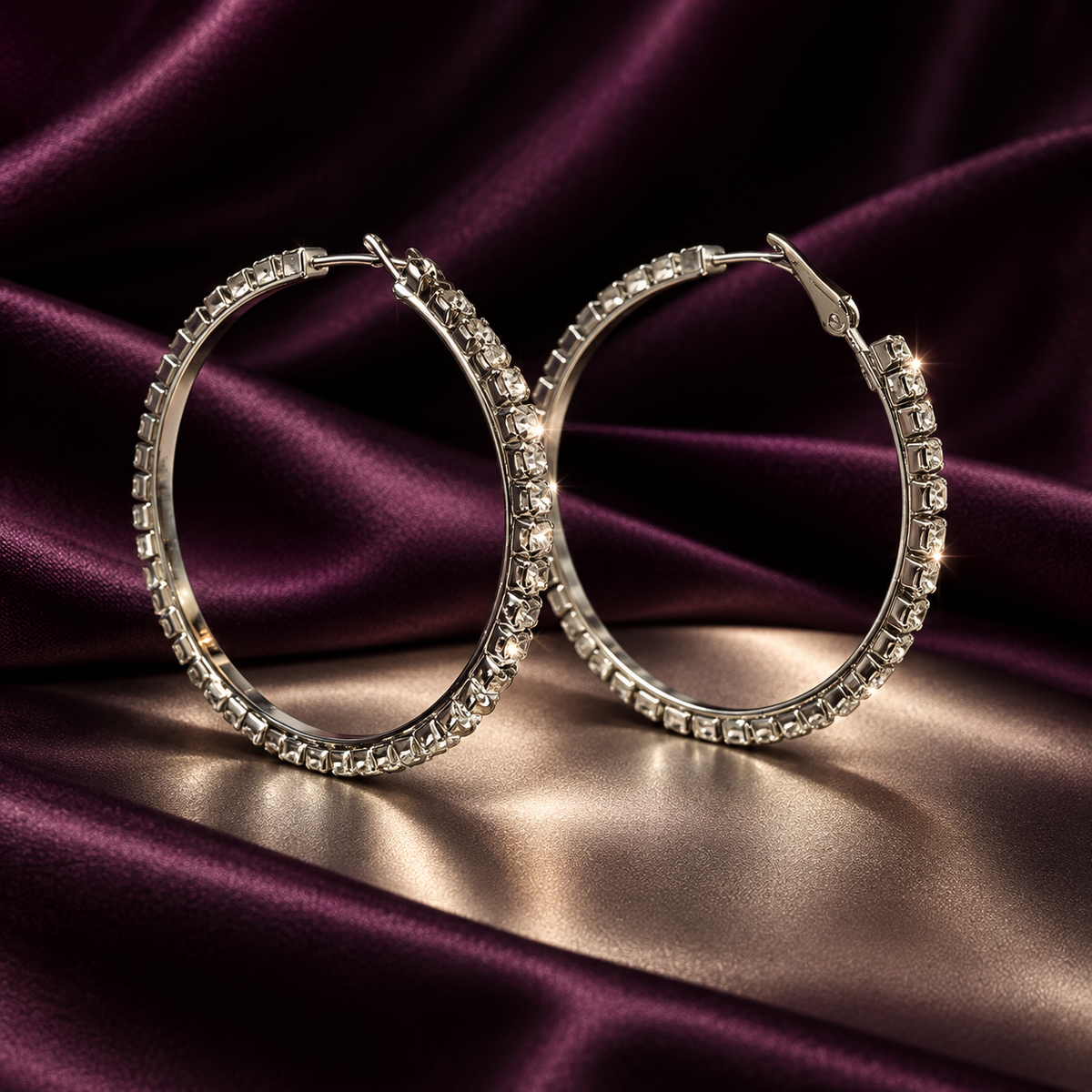 Hoop earrings, Silver and Rhinestone.