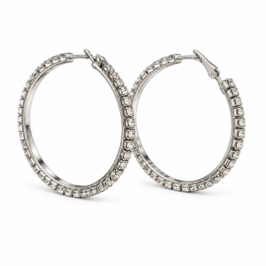Hoop earrings, Silver and Rhinestone.